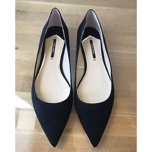 ZARA WOMEN Black Suede Flats Gold Tip
